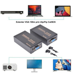Extender VGA UTP 100m cu Audio prin Cat5e Cat6
