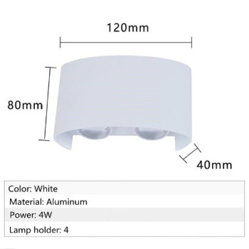 Aplica exterior LED 4W alba IP65 cu lumina calda 3000K