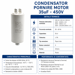 Condensator pornire motor 35uF 450V 4 papuci tata