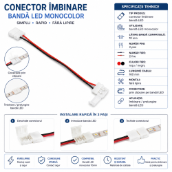 Conector banda led 10mm 2 pini fara lipire