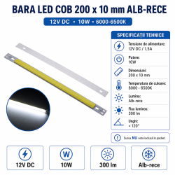 Bara led 12v COB 200x10mm alb rece 10W 300lm