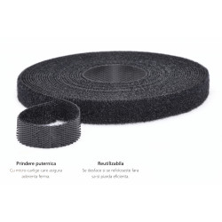 Banda arici autoadeziva Velcro 10mm x 5m, neagra, pentru cabluri