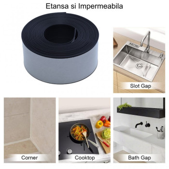 Banda izolatoare sanitara neagra 3.8cm x 320cm etansare baie bucatarie
