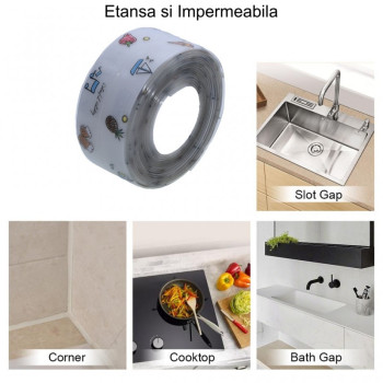 Banda izolatoare sanitara transparenta cu model 3.8cm x 320cm