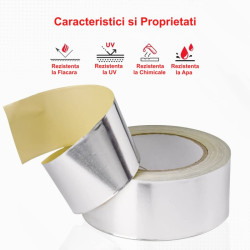 Banda adeziva aluminiu 48mm x 30m, 50 microni, rezistenta UV si apa