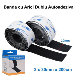 Banda autoadeziva cu arici 3 x 200cm, reutilizabila, prindere tip hook loop