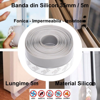 Banda izolatoare usa si fereastra gri 35mm x 5m, silicon, 3M