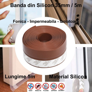 Banda izolatoare usa si fereastra maro 35mm x 5m, silicon, 3M