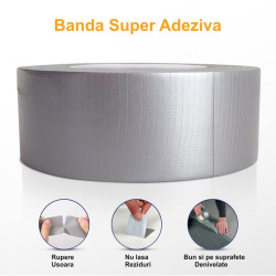 Banda super adeziva argintie 48mm x 20m, impermeabila si flexibila