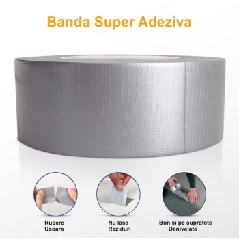 Banda super adeziva argintie 48mm x 20m, impermeabila si flexibila