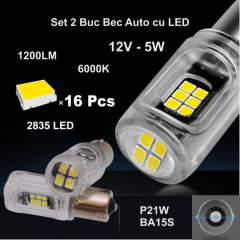 Bec ba15s auto semnalizare LED Canbus alb rece 12V, 2 bucati