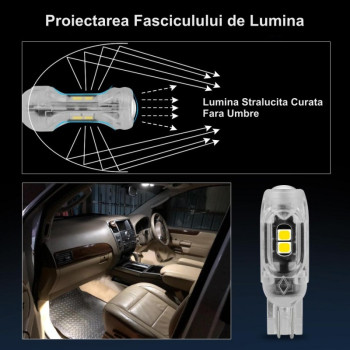 Bec led T10 pozitie auto, set 2 bucati, 12V, Canbus