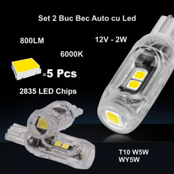 Bec led T10 pozitie auto, set 2 bucati, 12V, Canbus
