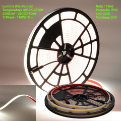 Banda led submersibila COB 24V, 320 LED/m, IP68, alb natural 4500K, CRI>90, 11W/m, rola 10m