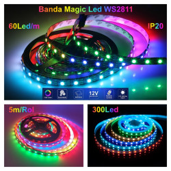 Banda led digitala ws2811 RGB 5m 12V pentru proiecte profesionale