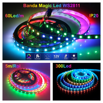 Banda led digitala ws2811 RGB 5m 12V pentru proiecte profesionale