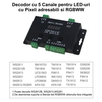 DMX512 controler adresabil Pixel LED SP201E