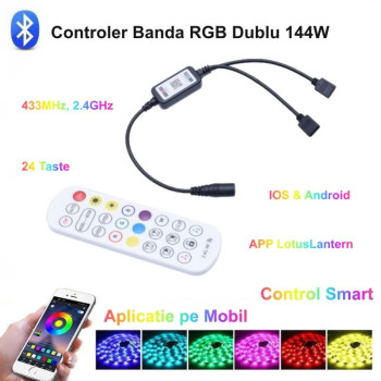 Controler RGB cu 2 iesiri, telecomanda 24 taste si Magic Smart 144W