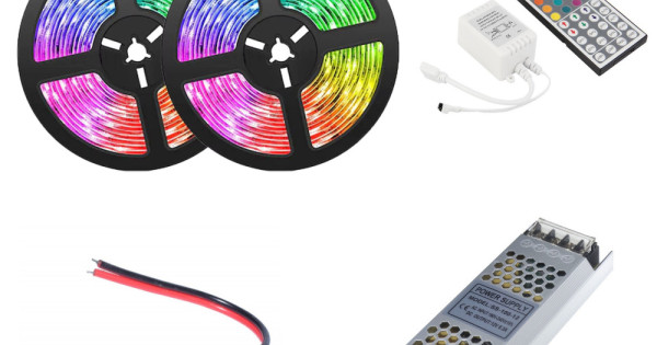 kit banda led rgb 10m cu telecomanda 44 taste si transformator