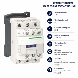 Contactor lc1d12 12A 3P bobina 230V AC 1NO+1NC