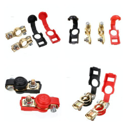 Borne baterii auto rosu/negru, cu protectie cauciuc, set 2 bucati