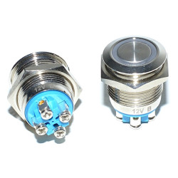 Push buton fara retinere metalic 16mm LED albastru 12V