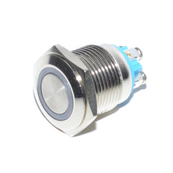 Push buton fara retinere metalic 16mm LED albastru 12V