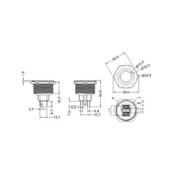Buton push metalic 30mm 24V LED albastru profesional