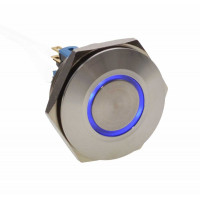 Buton push metalic 30mm 24V LED albastru profesional