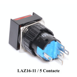 Buton Patrat Rosu cu Actionare Prin Apasare, 12V, Dimensiune 16mm