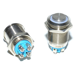 Push buton cu retinere metalic LED rosu 16mm 220V