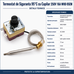 Termostat de siguranta 95°C cu capilar 250V 16A WHD-95EM
