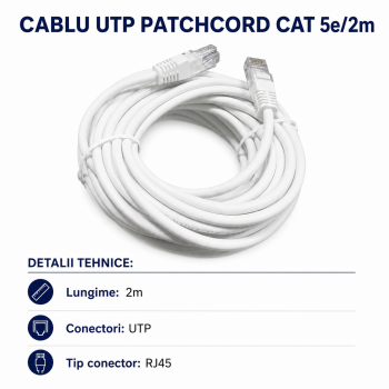 Cablu cat 5e UTP Patchcord 2m RJ45 tata internet