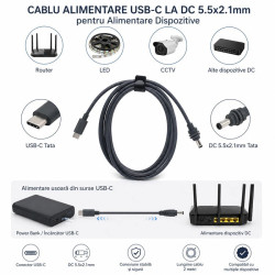Cablu alimentare USB-C la DC 5.5x2.1mm 2m router LED CCTV