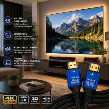 Cablu HDMI 4K 3m 2.0 High Speed UHD semnal stabil