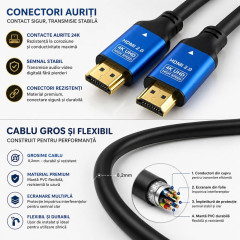 Cablu HDMI 4K 3m 2.0 High Speed UHD semnal stabil