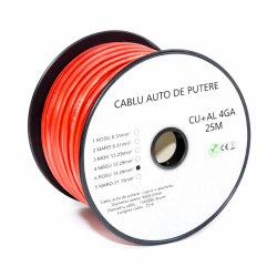 Cablu audio auto 4GA CU+AL rosu 10mm 25m rola