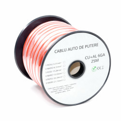 Cablu audio auto 6GA CU+AL rosu 7.8mm 25m rola