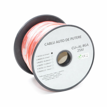 Cablu audio auto 8GA CU+AL rosu 6.7mm 25m rola
