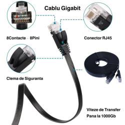 Cablu UTP Cat 6 plat Gigabit 10m RJ45