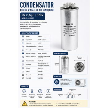 Condensator aparat aer conditionat 25+1.5uF CBB65