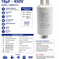 Condensator pornire motor 16uF 450V CBB60 cu papuci