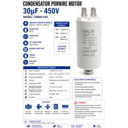 Condensator pornire motor 30uF 450V CBB60 cu papuci