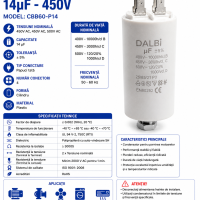 Condensator pornire motor 14uF 450V CBB60 cu papuci
