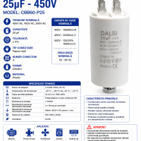 Condensator pornire motor 25uF 450V CBB60 cu papuci