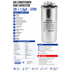 Condensator aparat aer conditionat 20+1.5uF CBB65 370VAC