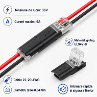 Conector electric cu imbinare rapida 2 pini 22-20 AWG tensiune 5v - 36V fire 20-22 AWG IP40 set 4 buc