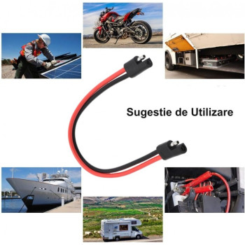 Conector SAE 12AWG cablu 30cm panou solar sau baterie auto