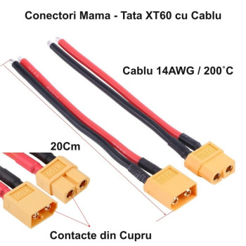 Conector XT60 Mama-Tata cu Cablu 20cm 12AWG 60A