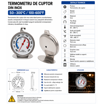 Termometru de cuptor inox 50-300C cu suport XTJ-11